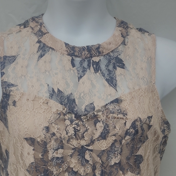 Lace Mini Dress Tunic Sweetheart Neck Pastel Peach Blu Gray Rose Floral Coquette - Picture 2 of 11